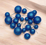 Blue Glitter Faux Balls Cake Toppers