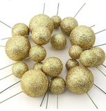 Golden Glitter Faux Balls Cake Toppers